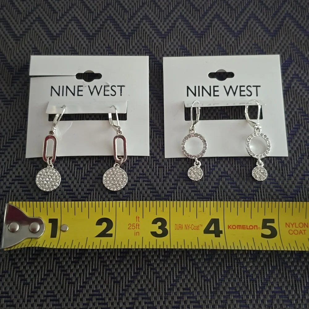 NINE WEST WOMEN'S FASHION JEWELRY "SILVER" EARRINGS BUNDLE OF 2 PAIRS - Picture 4 of 6
